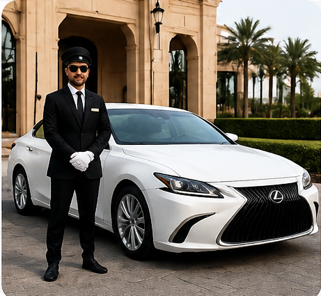 Professional chauffeur opening car door for passenger